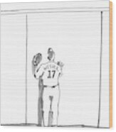A Baseball Player Watches A Ball Fly Over A Wall Wood Print