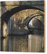 A Canal In Utrecht Under The Bridges Wood Print