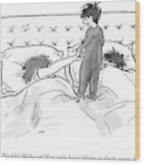 A Child Jumps On His Parents' Bed Wood Print