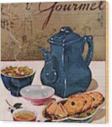 A Chinese Tea Pot With Tea And Cookies Wood Print