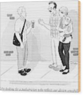 A Couple Converses With A Man On The Street Wood Print