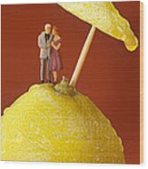 A Couple In Lemon Rain Little People On Food Wood Print