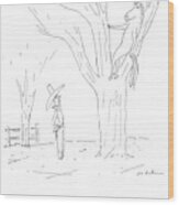 A Cowboy Talks To His Horse In A Tree Wood Print