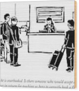 A Flight Receptionist Announces To Travelers Wood Print