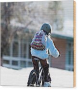 A Girl Takes A Bikeride In Lake Tahoe Wood Print