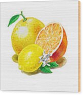 A Happy Citrus Bunch Grapefruit Lemon Orange Wood Print