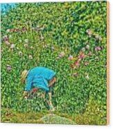 A Lady And Her Flower Garden Wood Print