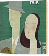 A Man And A Woman With A Dog Wood Print