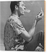 A Man Smoking Wood Print
