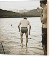 A Man Stands On A Dock In His Underwear Canvas Print / Canvas Art by Kari  Medig - Fine Art America