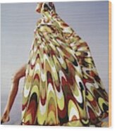 A Model Posing In A Colorful Cover-up Wood Print