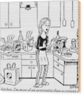 A Stressed-out Looking Woman Wearing An Apron Wood Print