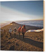 A Team Of Hikers Approach The Summit Wood Print