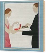 A Vogue Cover Of A Couple Exchanging Gifts Wood Print