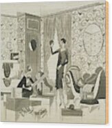 A Woman Going Through Her Wardrobe With Her Maid Wood Print