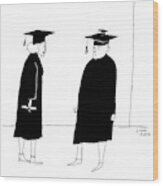 A Woman In A Graduation Cap And Gown Speaks Wood Print