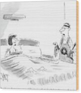 A Woman Is Sitting Up In Bed And Her Husband Wood Print