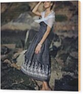 A Woman Wearing A Linen Dress Wood Print