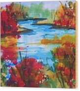 Abstract - Autumn Blaze On Catskill Creek Wood Print