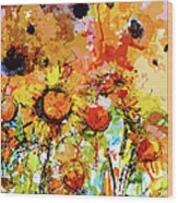 Abstract Sunflowers Contemporary Expressive Art Wood Print