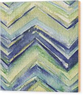 Abstract Watercolor Painting - Blue Yellow Green Chevron Pattern Wood Print