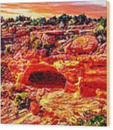 Cave In Canyon Dechelly National Park - Sunset Wood Print