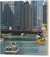 Action Photo Original Print Of  Chicago River Area Wood Print