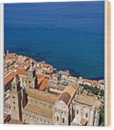 Aerial View Of Cefalu Wood Print