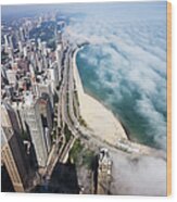 Aerial View Of Chicago Lakeshore With Wood Print