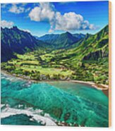 Aerial View Of Kualoa Area Of Oahu Hawaii Wood Print