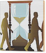 Aging Cycle With Sand Clock - Walking People Silhouettes Wood Print