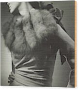 Agneta Fischer In Dress With Fur Collar Wood Print