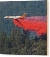 Aircraft Releases Fire Retardant Over Forest Fire Wood Print