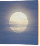 Airplane Flying Into Full Moon Wood Print