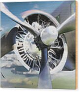 Airplane Propeller In The Clouds Wood Print