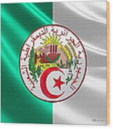 Algeria - Coat Of Arms Over Flag Wood Print