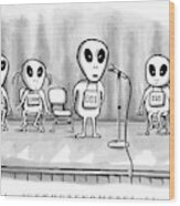 Aliens Participating In A Spelling Bee Wood Print