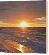 Amazing Sunrise Colors And Waves On Navarre Beach Wood Print