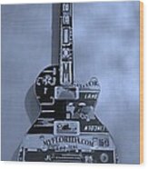 American Guitar In Cyan Wood Print