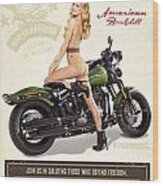 American Harley Pin Up Wood Print