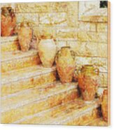 Amphorae On Steps Wood Print