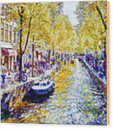 Amsterdam Canal Watercolor Wood Print
