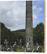 Ancient Round Tower At Glendalough Wood Print