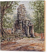 Angkor Temple Gate Wood Print