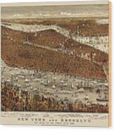Antique Map Of New York City By Currier And Ives - Circa 1877 Wood Print