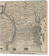 Antique Map Of Philadelphia By P. C. Varte - 1875 Wood Print