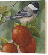 Apple Chickadee Greeting Card 2 Wood Print