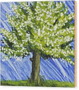 Apple Tree Painting With White Flowers Wood Print