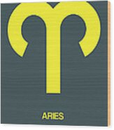Aries Zodiac Sign Yellow Wood Print