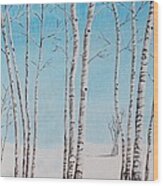Aspens In Snow Wood Print